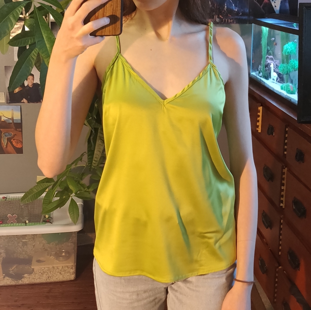 NWT Revamped Emerald Green / Lime Green Party Satin Silk Cami - Picture 3 of 6